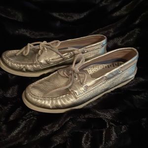 Sperry  loafers size 9 gold. Slightly worn and very comfortable.
